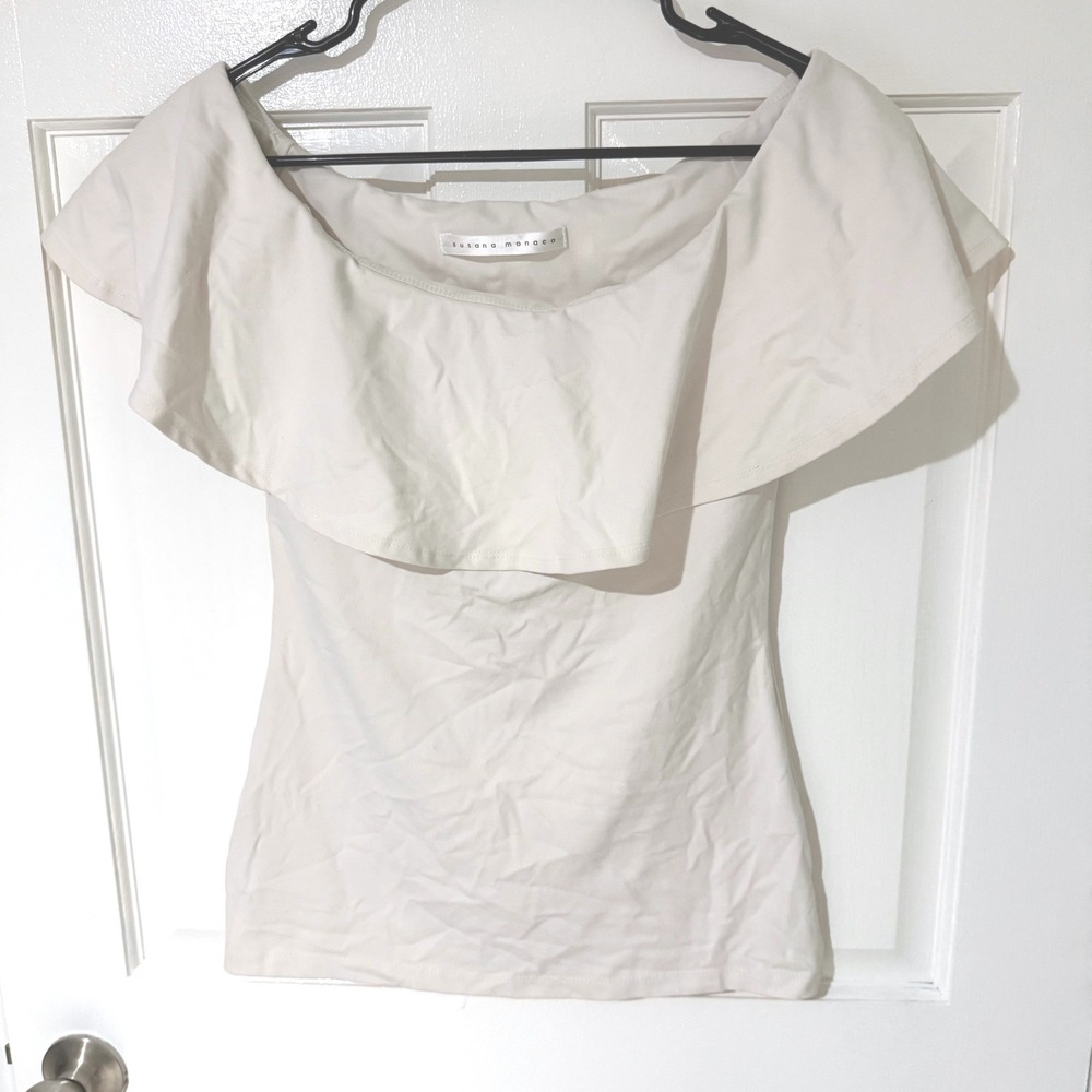 Susana Monaco Cream Off The Shoulder Ruffle Top Ivory Supplex Small